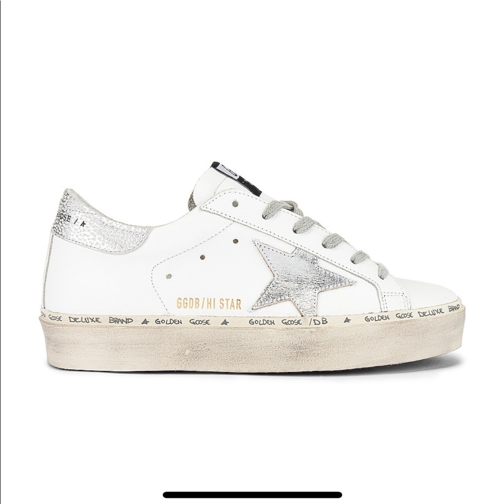 Golden Goose Hi Star Sneaker; White & Silver
